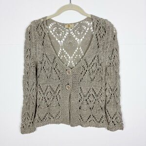 M for Bolide Cardigan Sweater Made in Italy Open Knit Tan Cottagecore Size Small